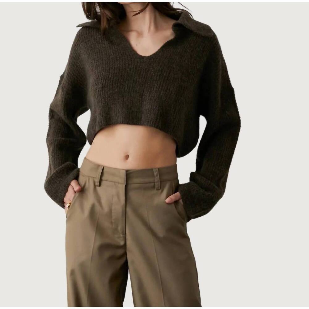 NEW CRESCENT devan polo sweater in espresso